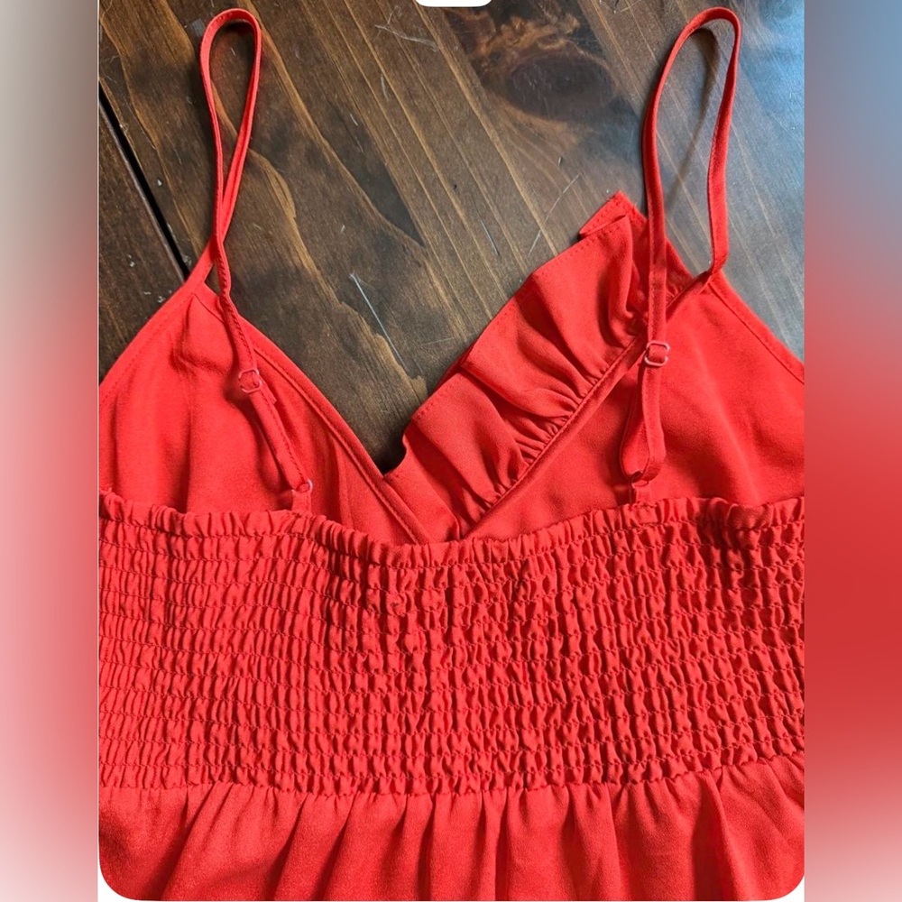 Red Ruffle-Trim Spaghetti Strap Cami - Picture 3 of 5